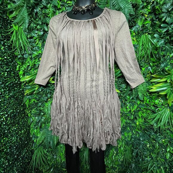 Women Tops Small Brown Braided Fringe Tasseled Accent Blouse KLOSET THERAPY 1601 - Picture 2 of 11